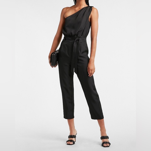 Express Pants - Express Draped One Shoulder Belted Jumpsuit